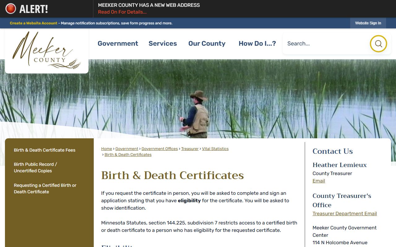 Meeker County Court Administrator records vital certificates distinction