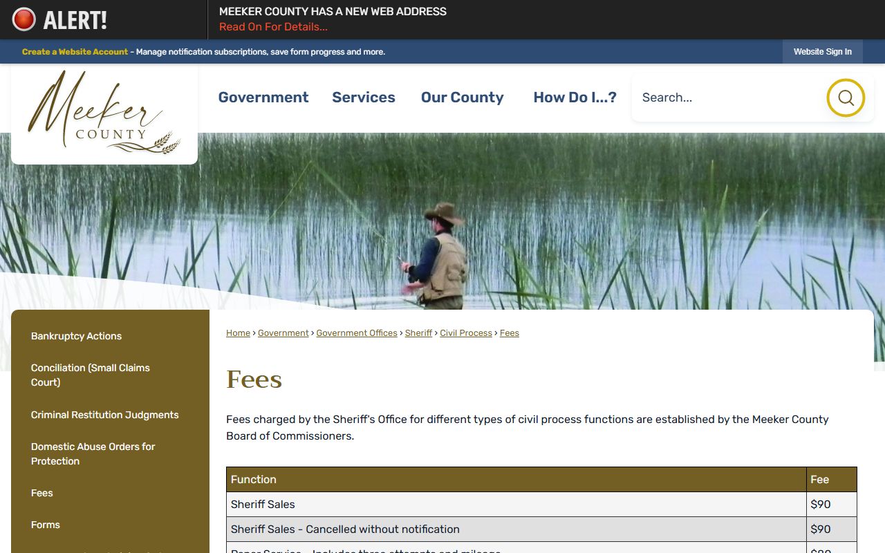 Meeker County arrest records and charges sheriff civil process fees
