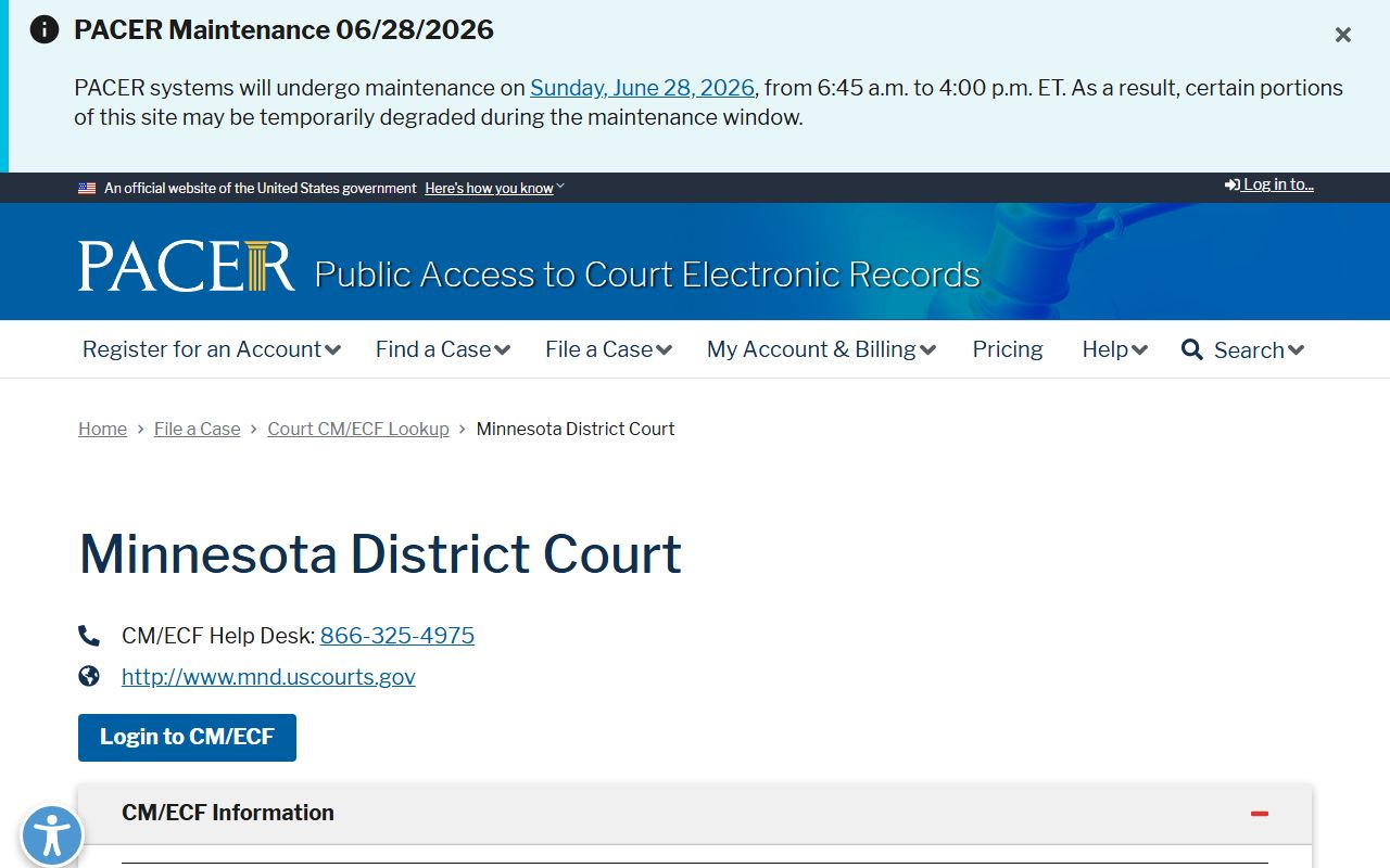 Meeker County court dockets PACER Minnesota lookup