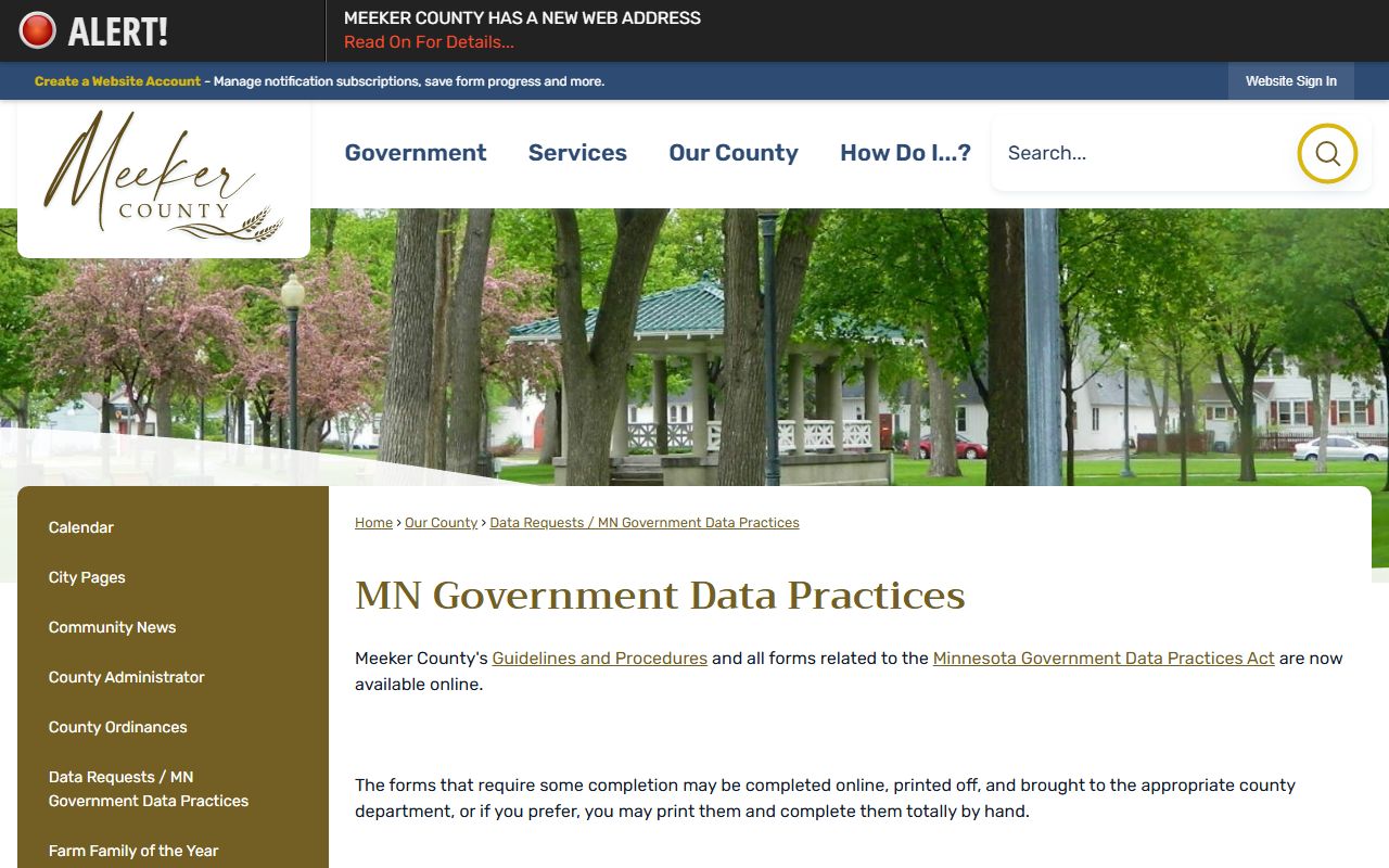 Meeker County court records data requests page