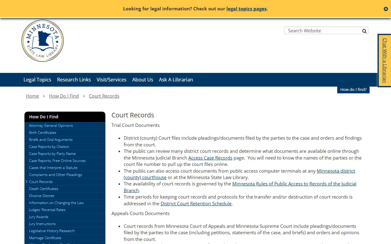 Meeker County court records State Law Library guide