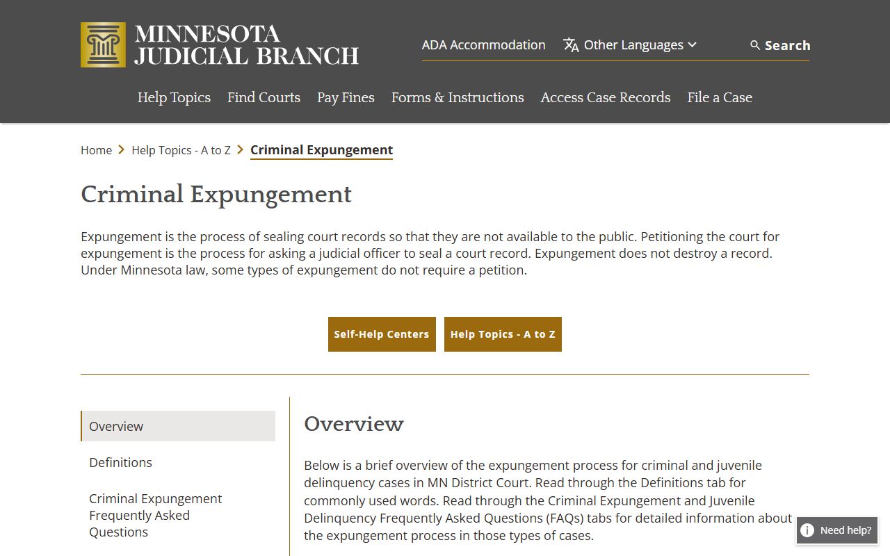 Meeker County criminal court records Minnesota expungement help topic
