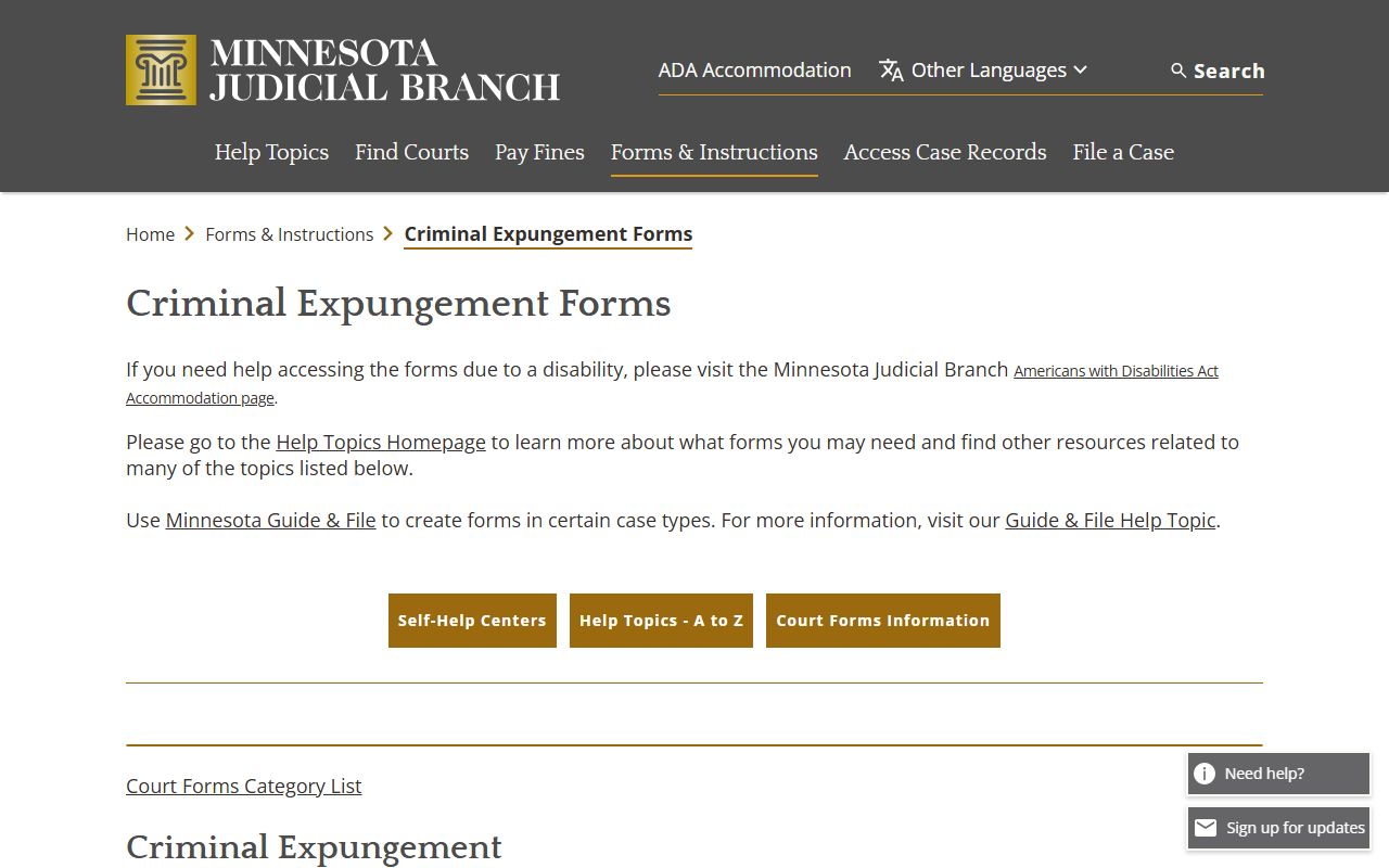 Meeker County criminal court records Minnesota expungement forms
