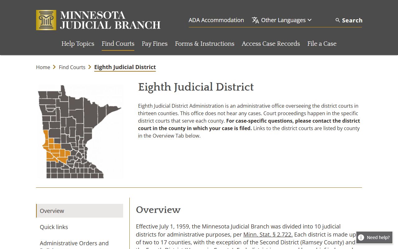 Meeker County court records Eighth Judicial District overview