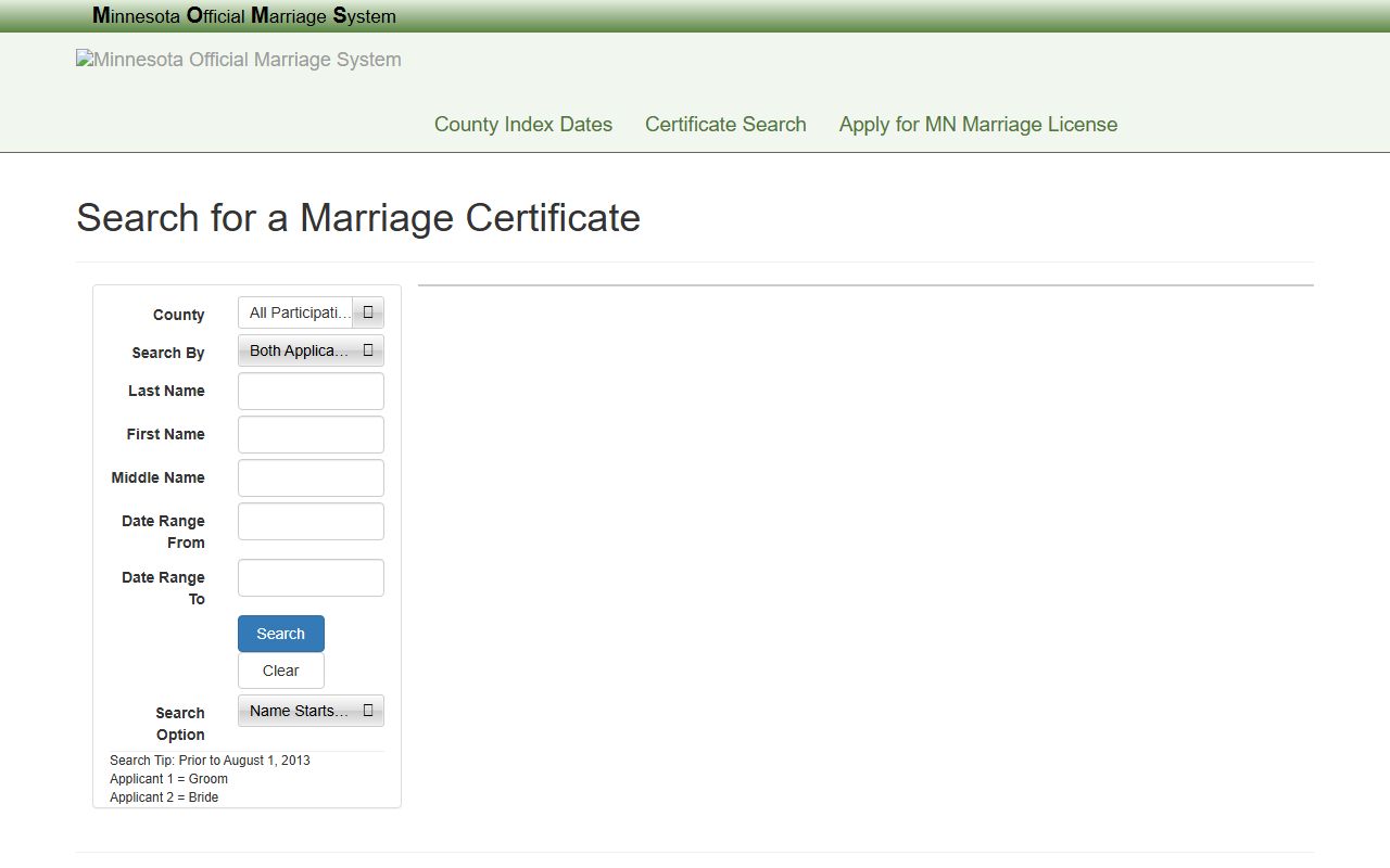 Meeker County marriage records MOMS certified marriage record search