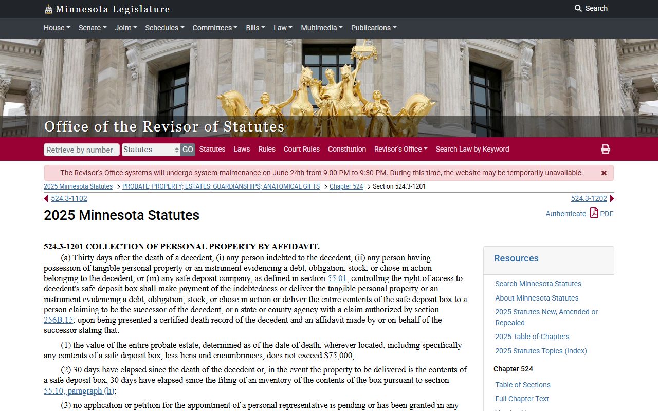 Meeker County probate records Minnesota small estate affidavit statute