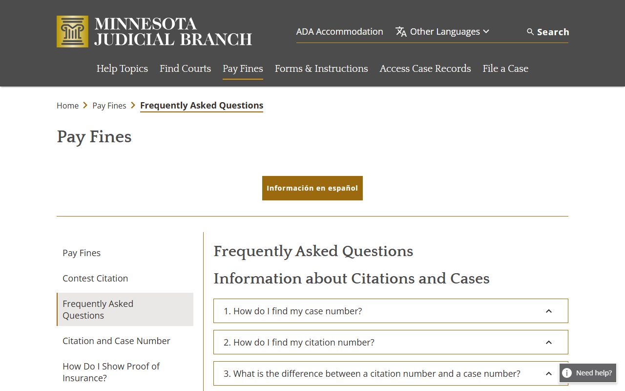 Meeker County traffic court records Minnesota pay a fine citation FAQ