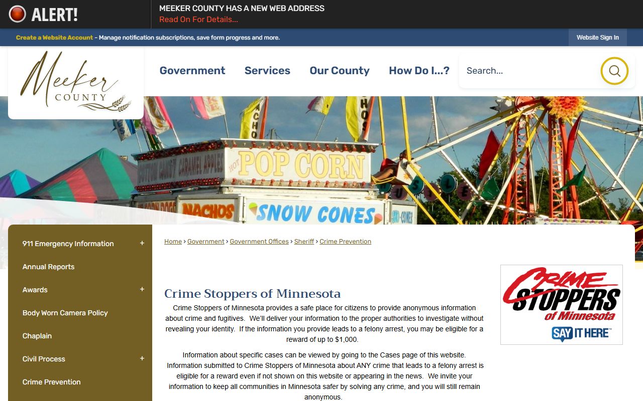 Meeker County warrant records Crime Stoppers tip channels